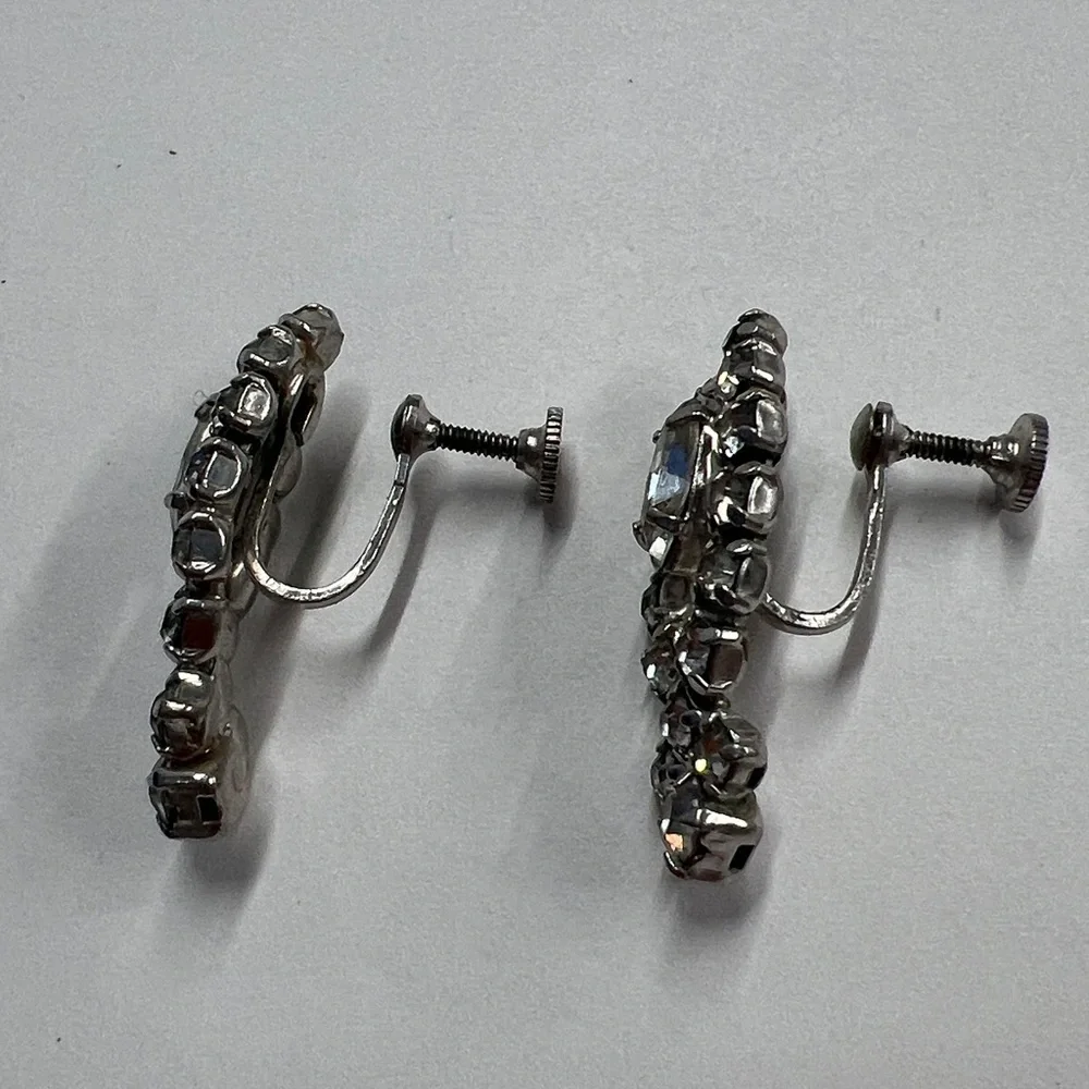 1960’s Vintage Crystal Marquis Shape With Other Crystal Screw Back Clip Earrings